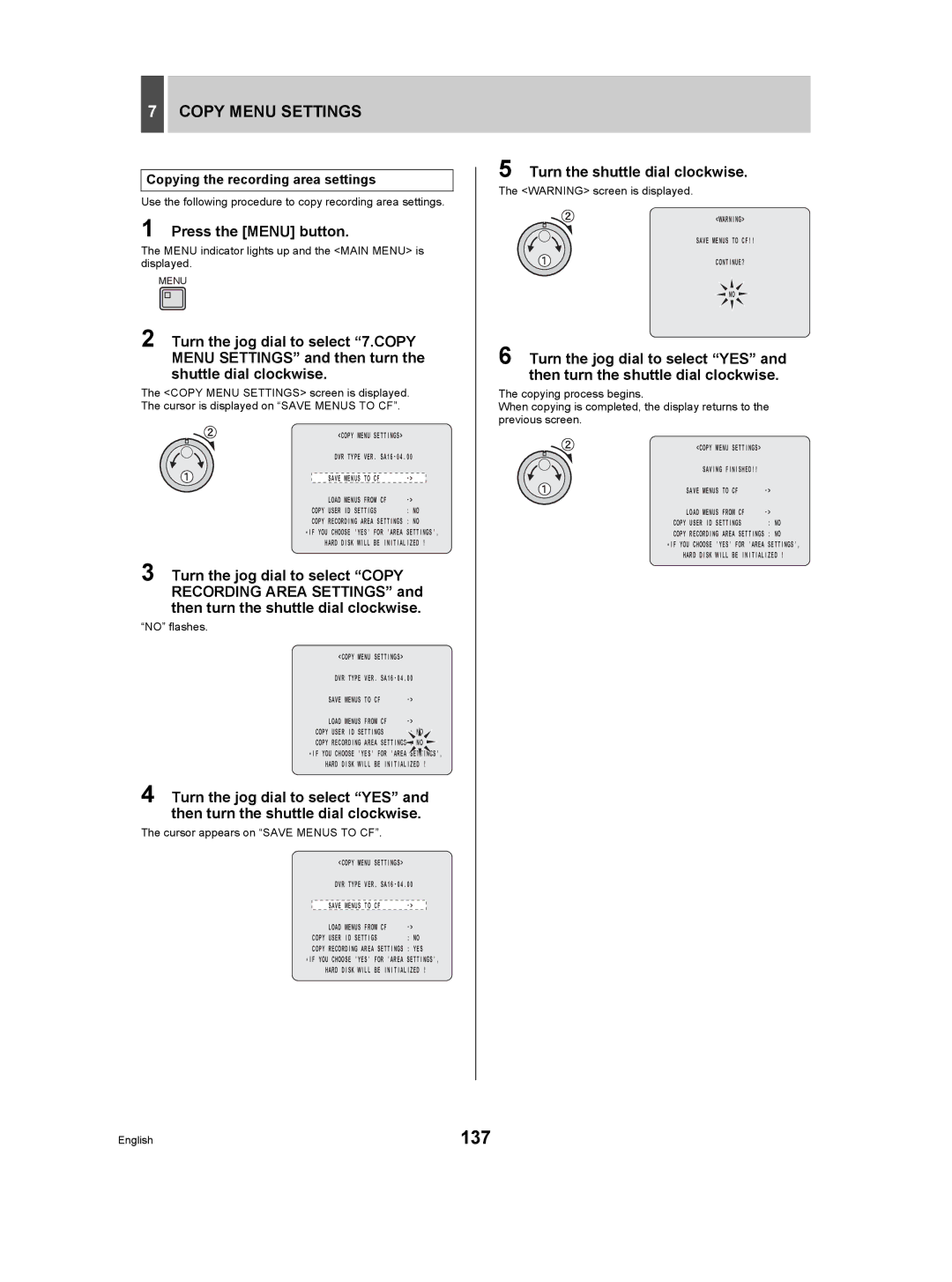 Sanyo DSR-5009P 137, Copying the recording area settings, Use the following procedure to copy recording area settings 