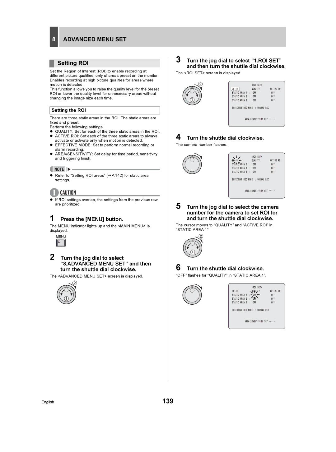 Sanyo DSR-5009P instruction manual 139, Advanced Menu SET, Setting ROI, Setting the ROI 