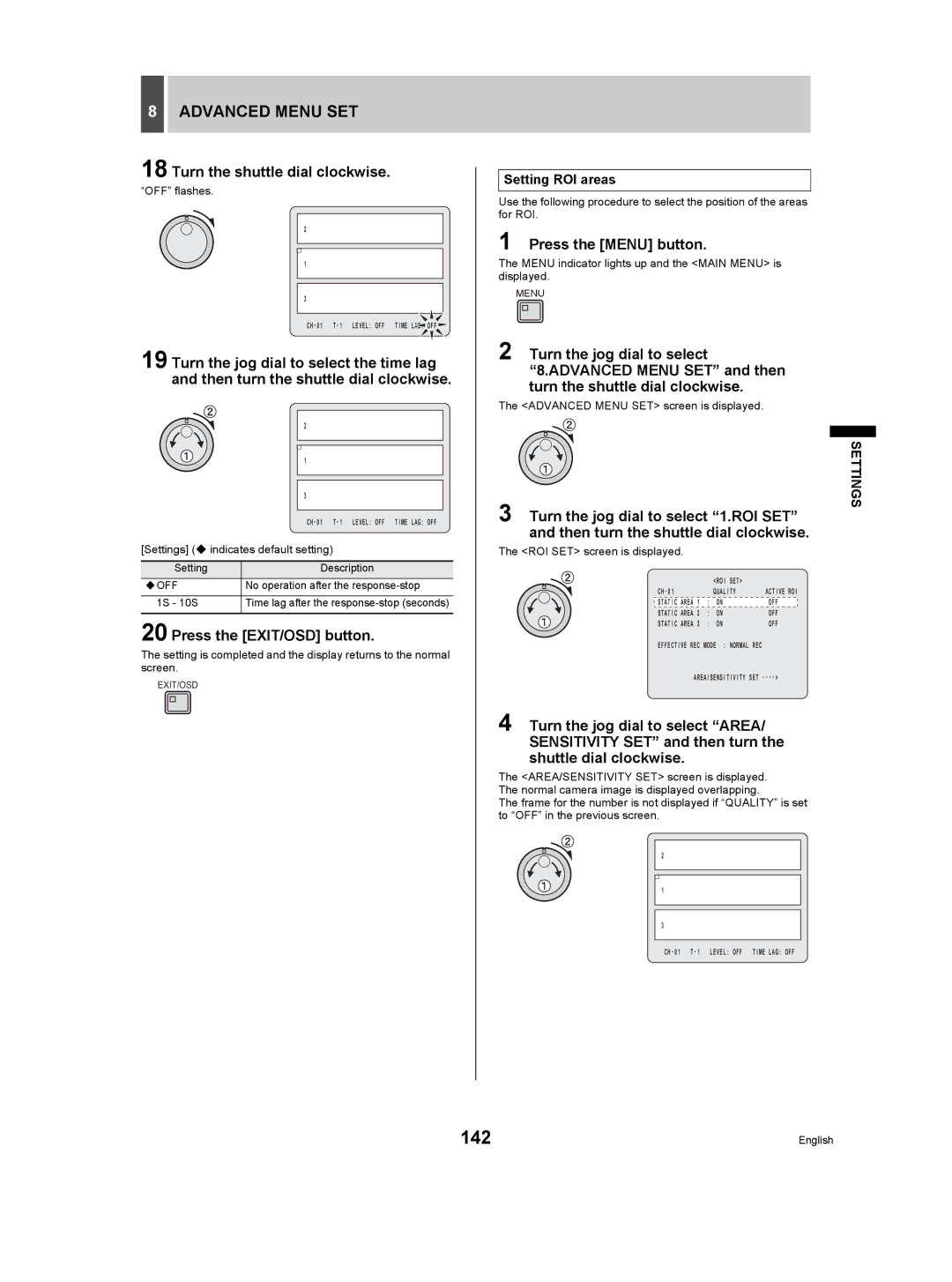 Sanyo DSR-5009P instruction manual 142, Setting ROI areas, No operation after the response-stop, 1S 10S 