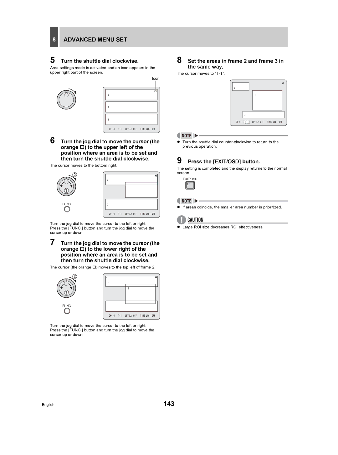 Sanyo DSR-5009P 143, Set the areas in frame 2 and frame 3 in the same way, Cursor moves to the bottom right 