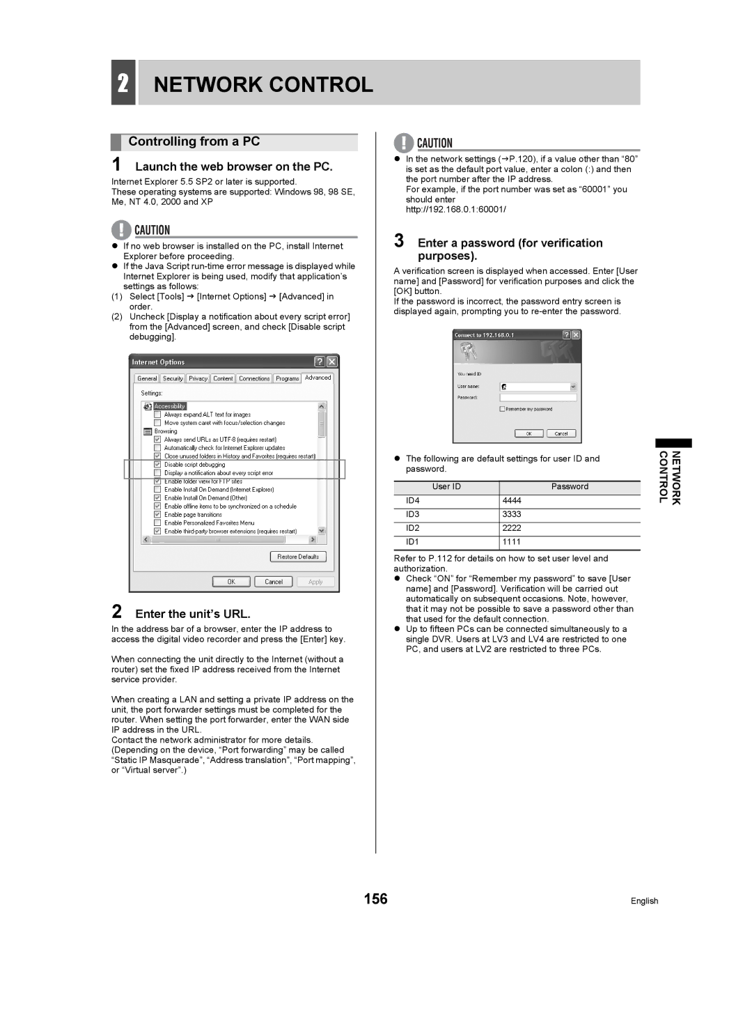 Sanyo DSR-5009P instruction manual Network Control, 156, Controlling from a PC 