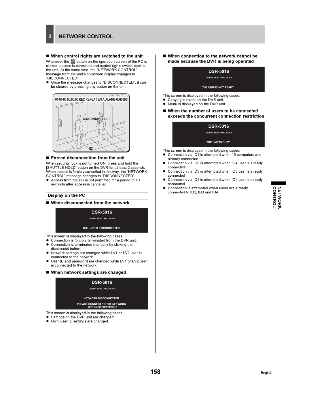 Sanyo DSR-5009P 158, „ When control rights are switched to the unit, „ Forced disconnection from the unit 