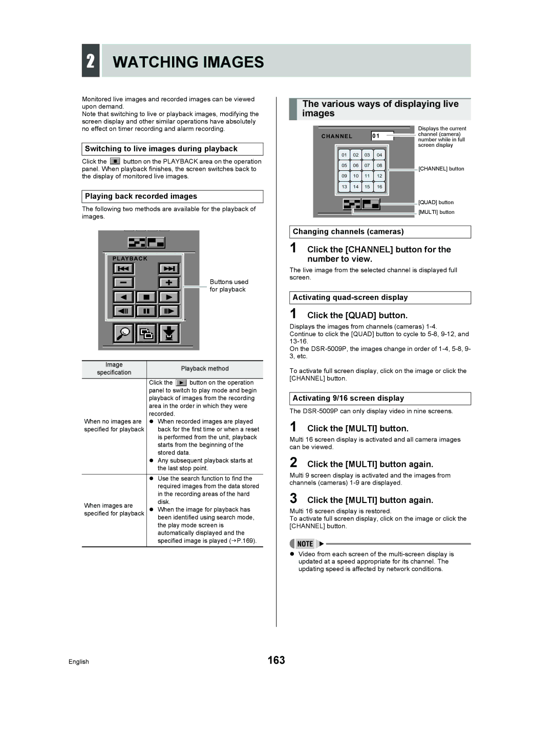 Sanyo DSR-5009P instruction manual Watching Images, 163, Various ways of displaying live images 