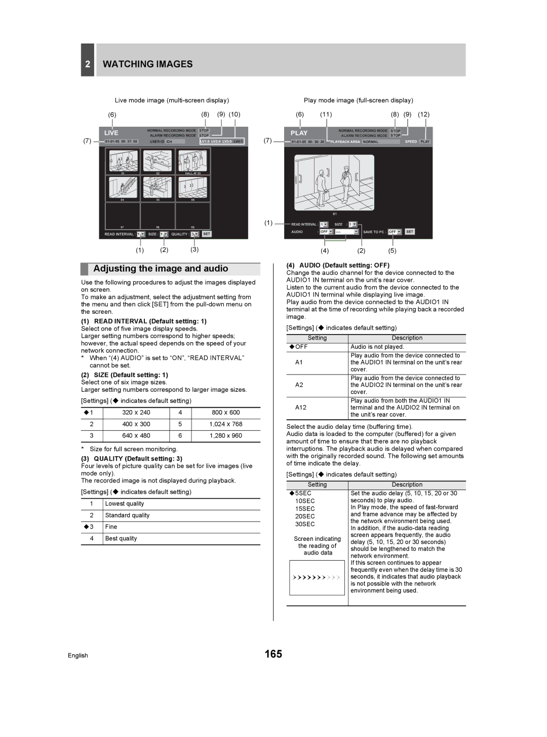 Sanyo DSR-5009P instruction manual 165, Adjusting the image and audio 