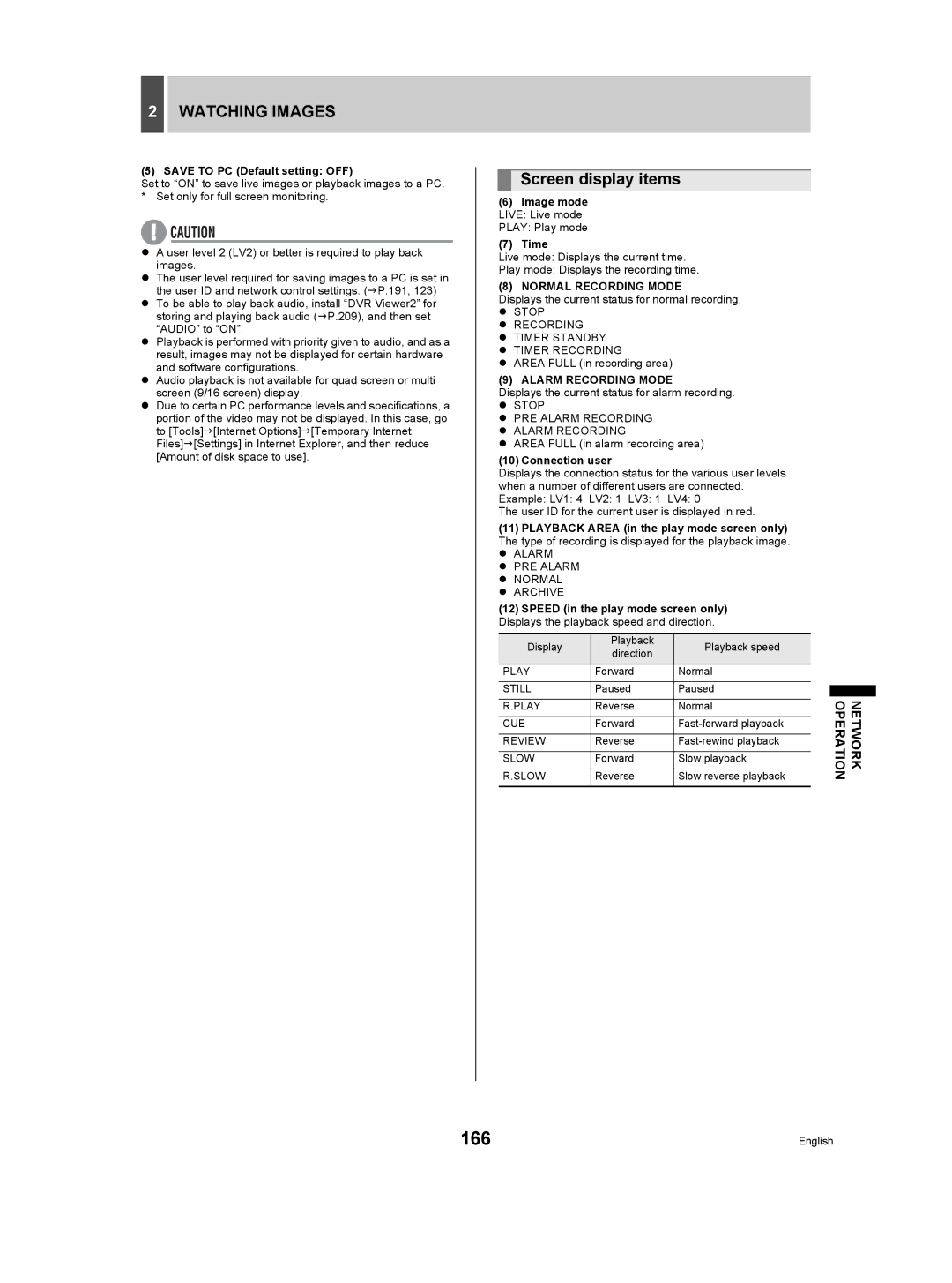 Sanyo DSR-5009P instruction manual 166, Screen display items, Normal Recording Mode, Alarm Recording Mode 