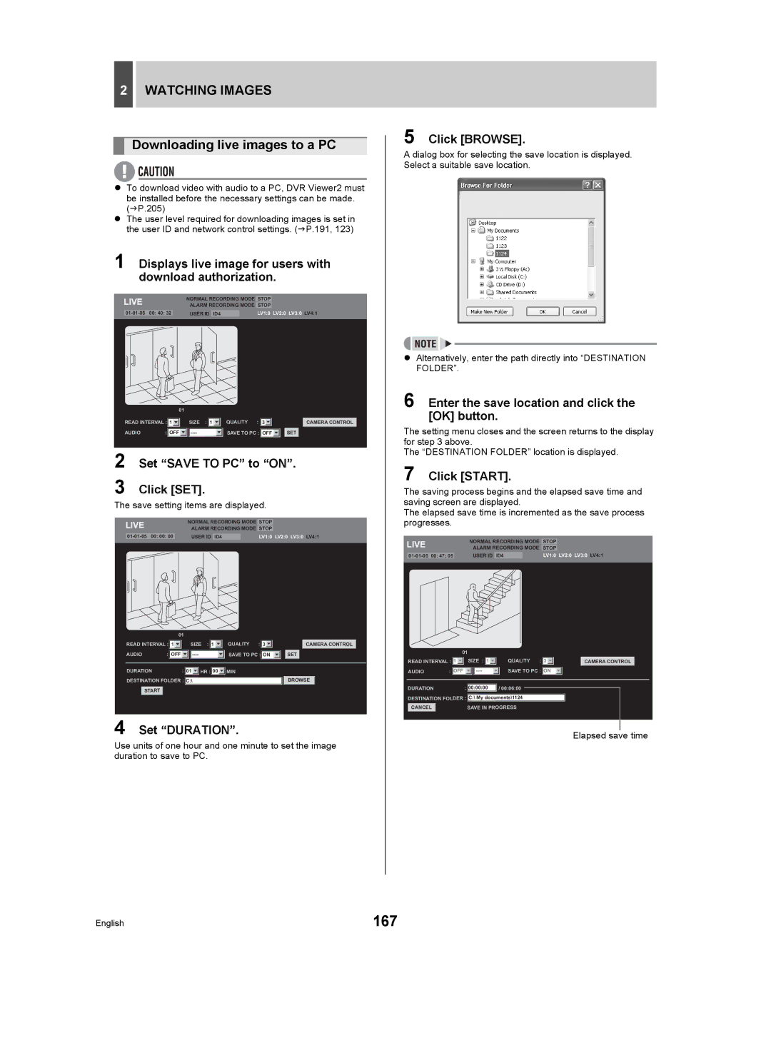 Sanyo DSR-5009P instruction manual 167, Downloading live images to a PC 