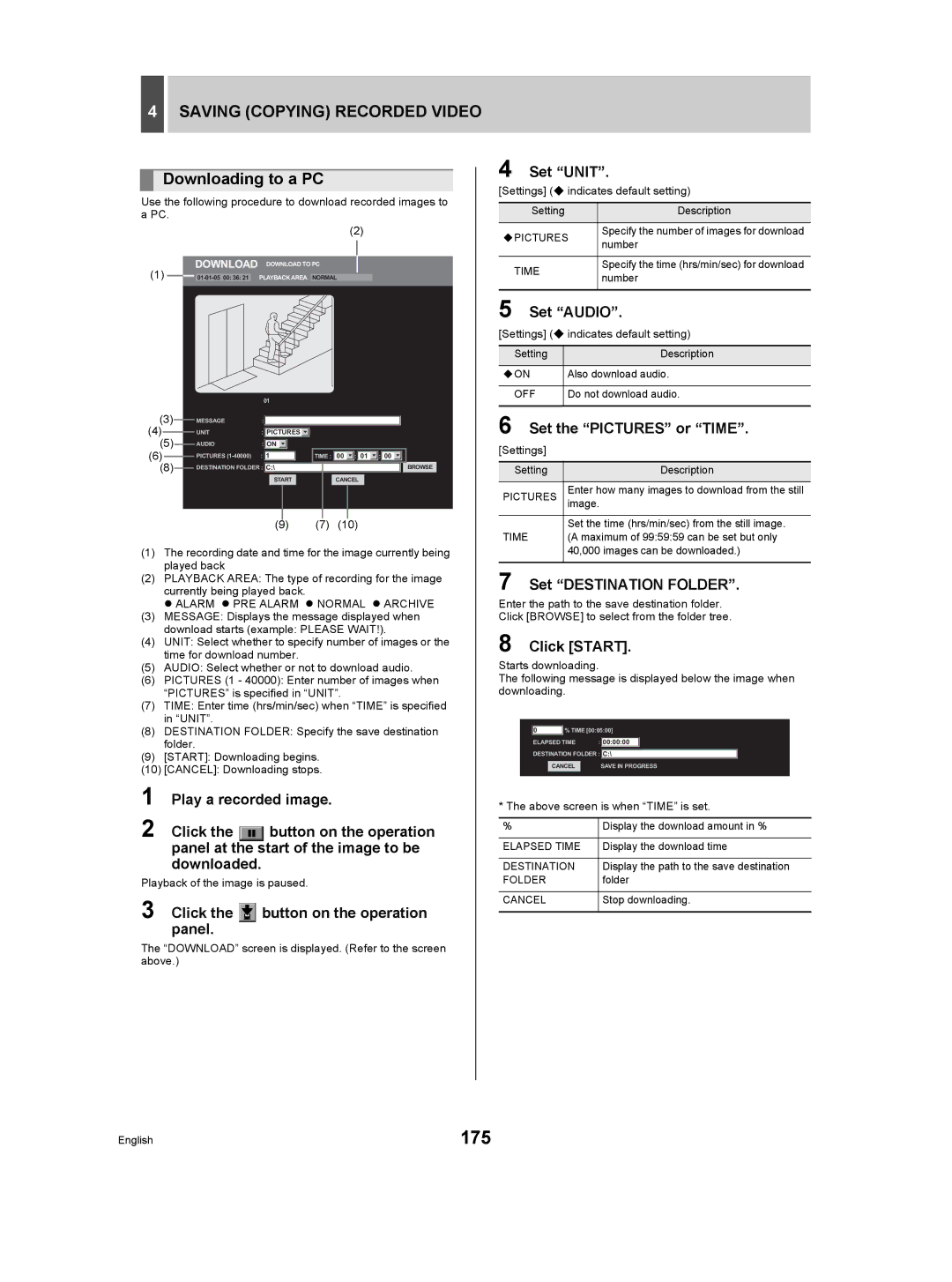 Sanyo DSR-5009P instruction manual 175, Downloading to a PC 