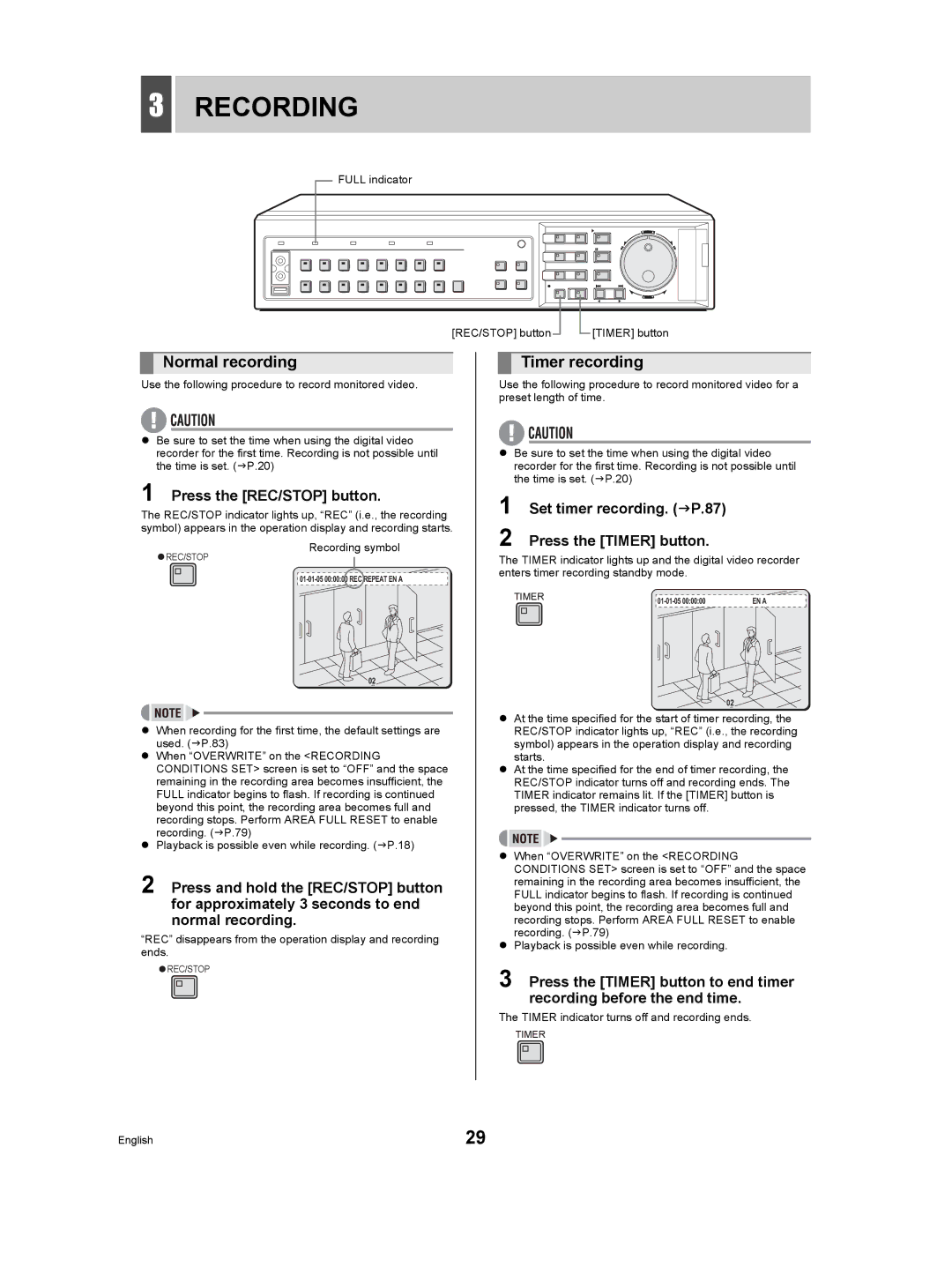 Sanyo DSR-5009P instruction manual Recording, Normal recording, Timer recording, Press the REC/STOP button 