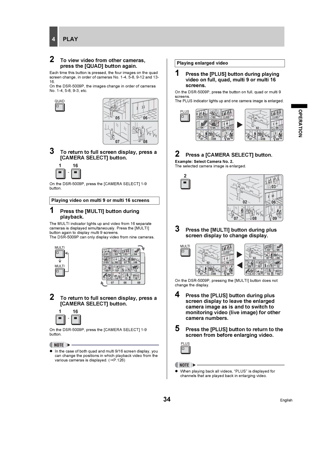 Sanyo DSR-5009P instruction manual To view video from other cameras, Video on full, quad, multi 9 or multi, Screens 