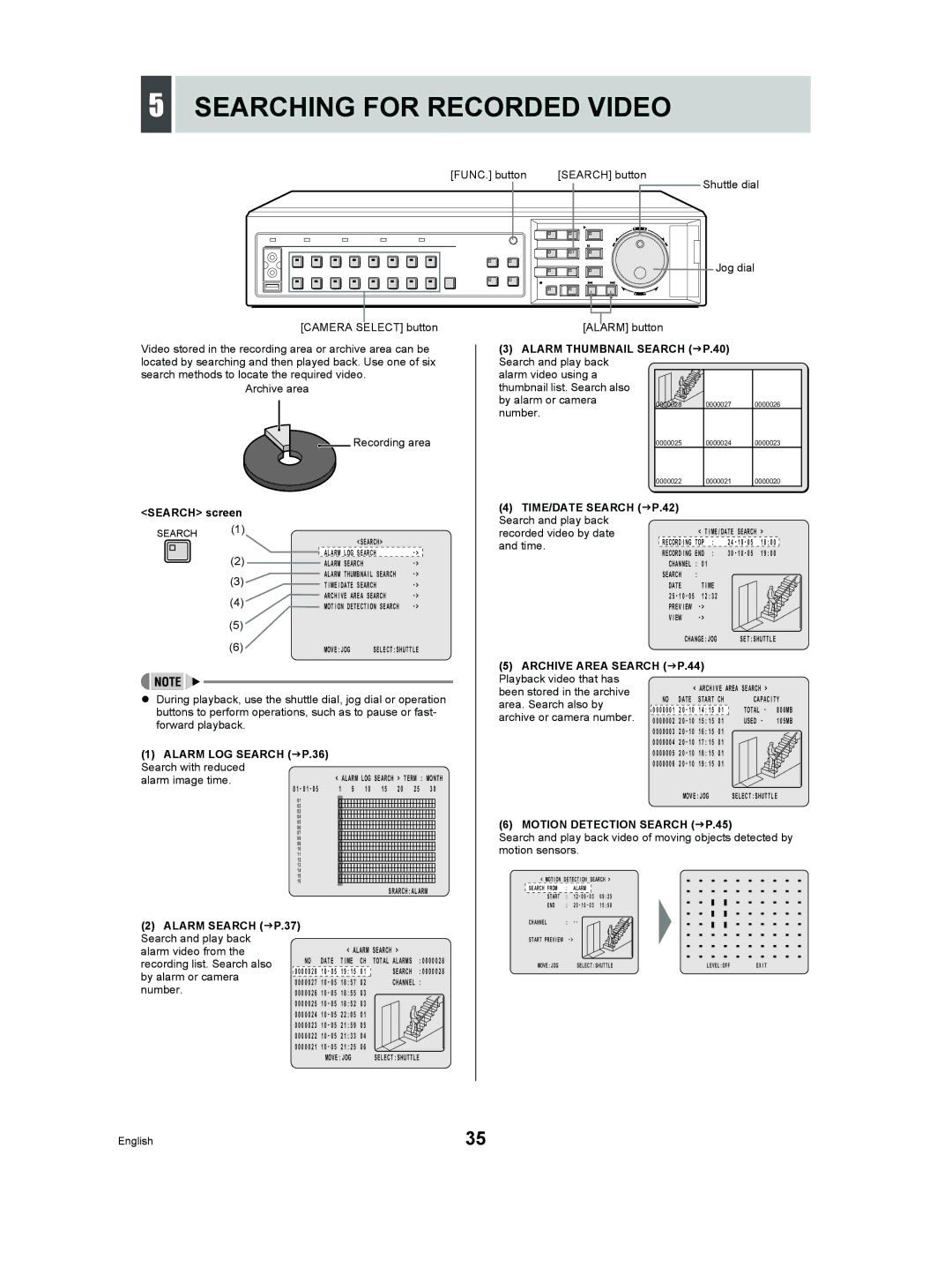 Sanyo DSR-5009P instruction manual Searching for Recorded Video, Motion Detection Search JP.45 