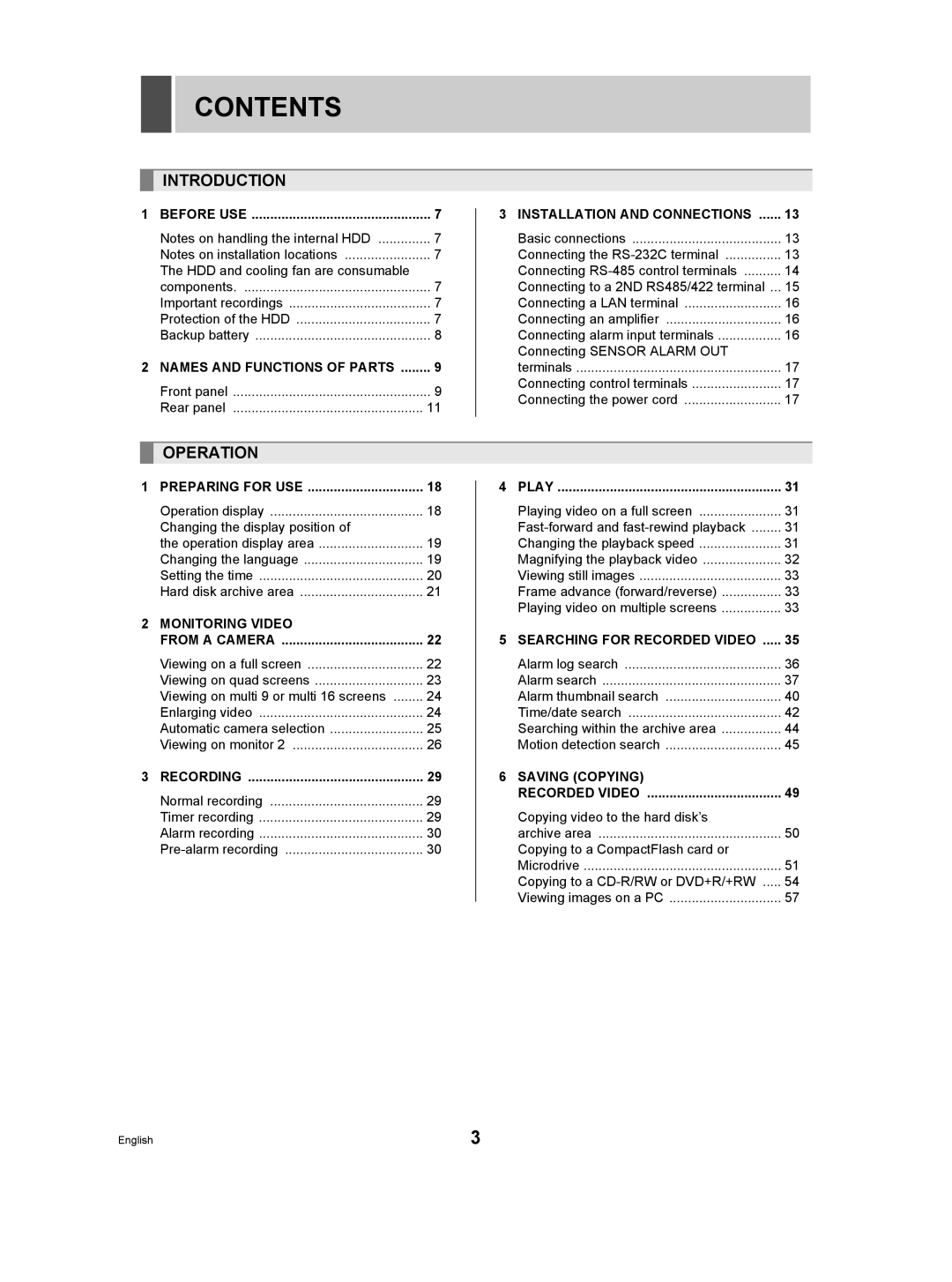 Sanyo DSR-5009P instruction manual Contents 