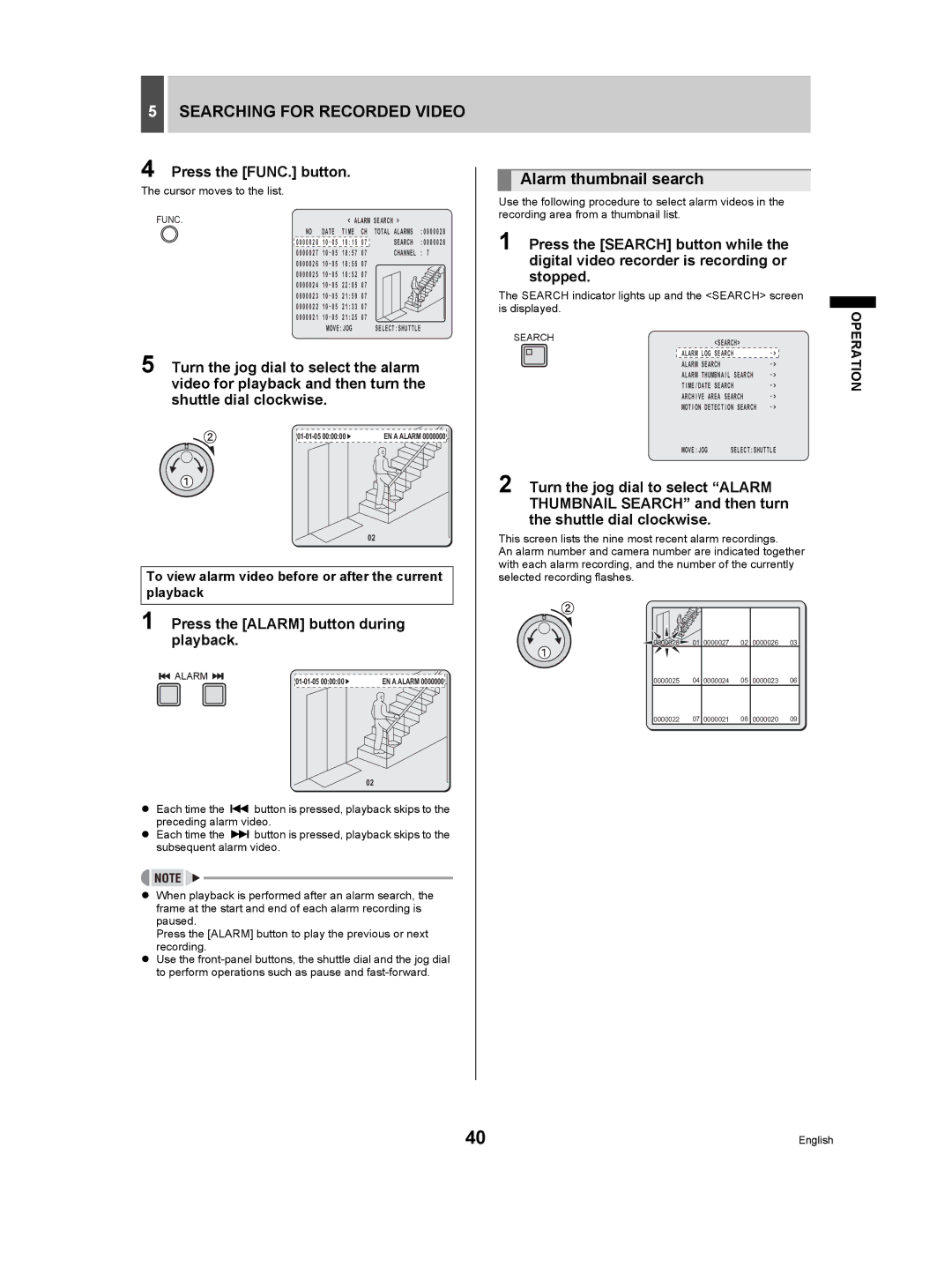 Sanyo DSR-5009P instruction manual Alarm thumbnail search, Press the Alarm button during playback 