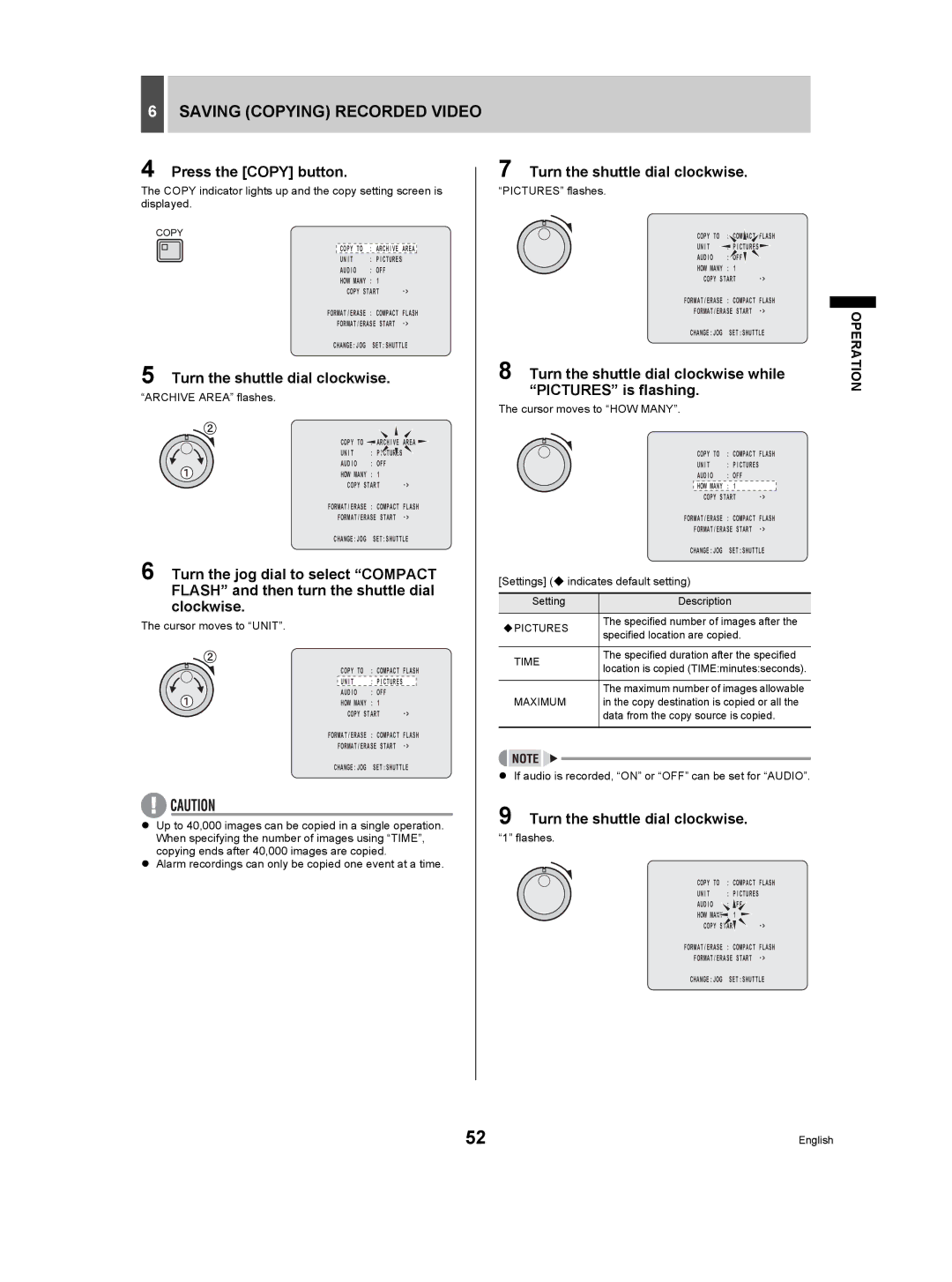 Sanyo DSR-5009P instruction manual Turn the shuttle dial clockwise while Pictures is flashing, Maximum 