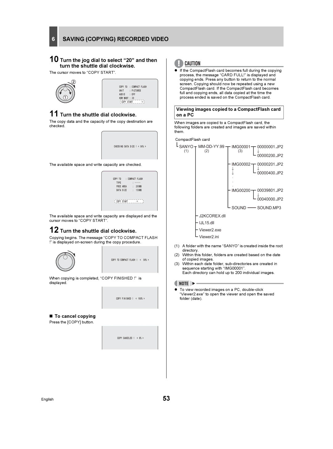 Sanyo DSR-5009P Viewing images copied to a CompactFlash card on a PC, Available space and write capacity are checked 