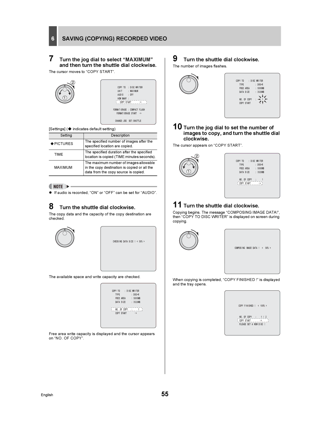 Sanyo DSR-5009P instruction manual Number of images flashes, Cursor appears on Copy Start 