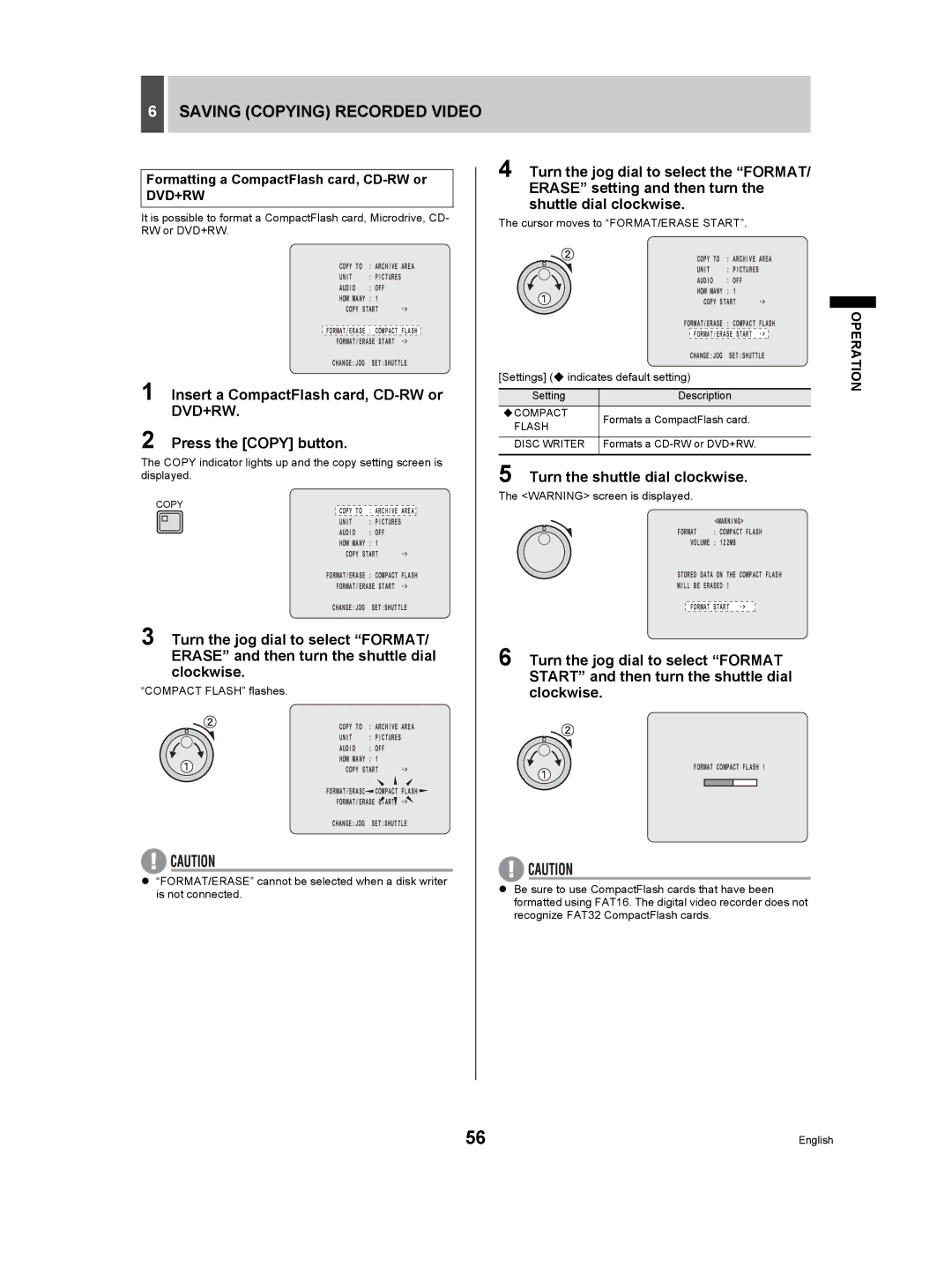 Sanyo DSR-5009P instruction manual Formatting a CompactFlash card, CD-RW or, ‹Compact, Flash Disc Writer 