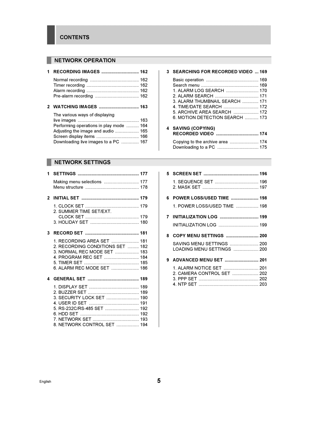 Sanyo DSR-5009P instruction manual Contents Network Operation, Network Settings 