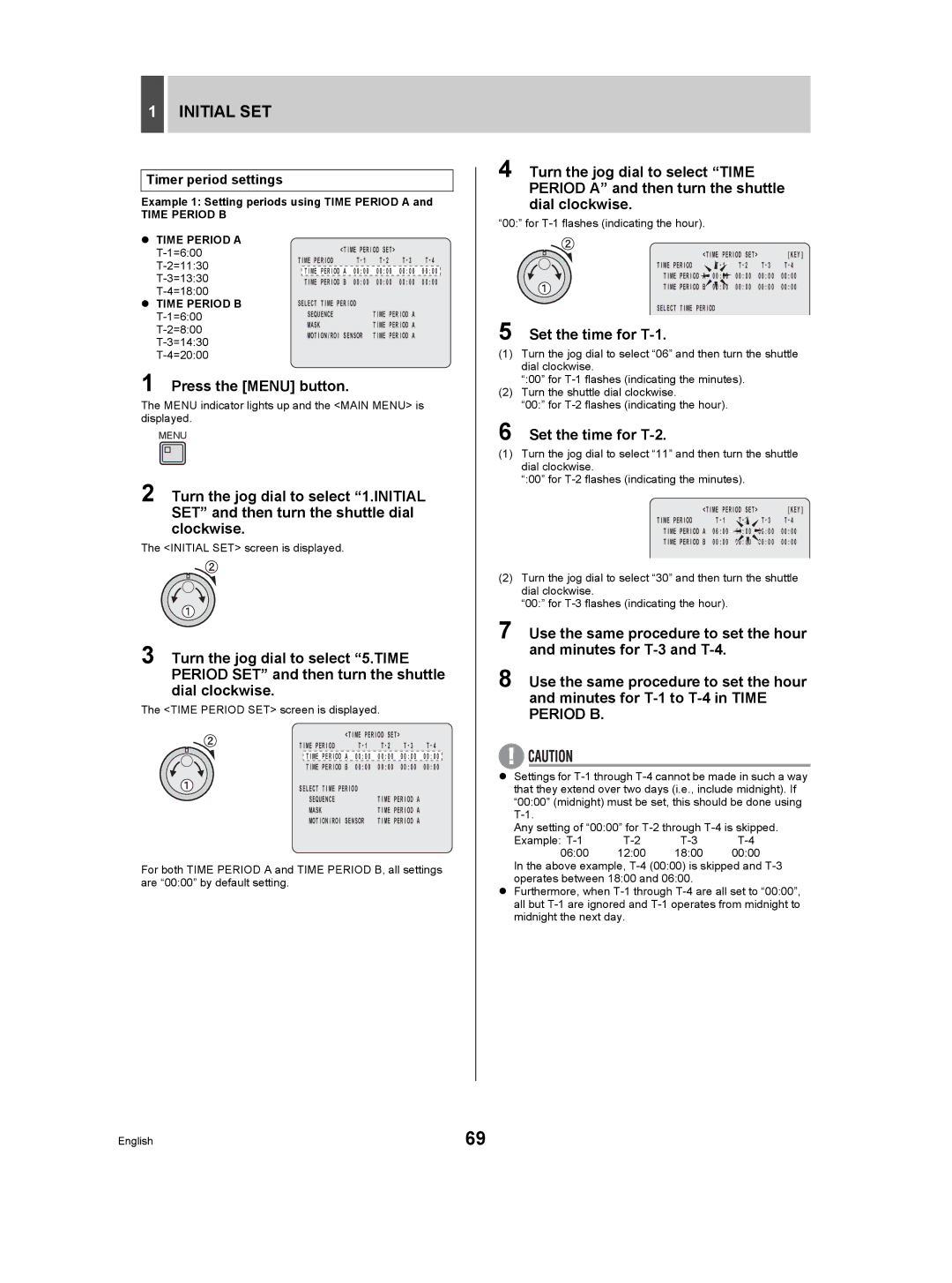 Sanyo DSR-5009P instruction manual Set the time for T-1, Set the time for T-2, Timer period settings, Time Period B 