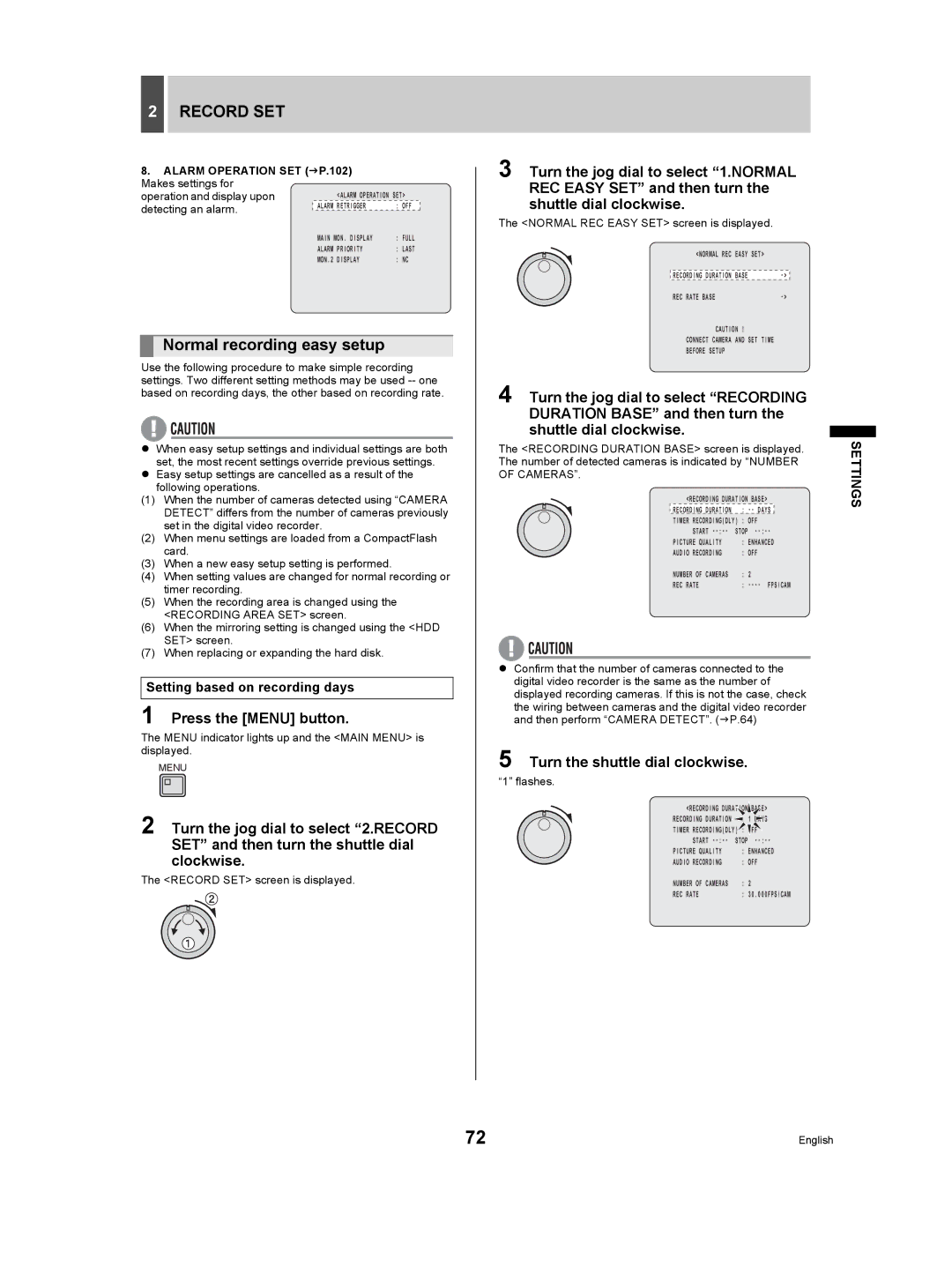 Sanyo DSR-5009P instruction manual Record SET, Normal recording easy setup, Setting based on recording days 