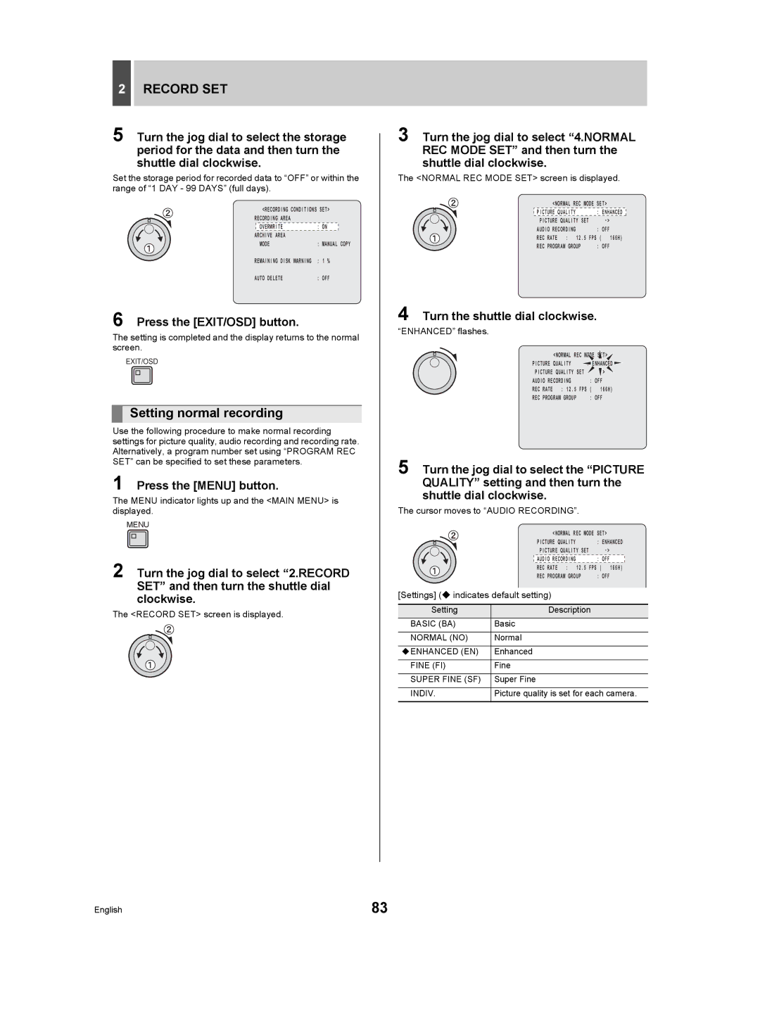 Sanyo DSR-5009P instruction manual Setting normal recording 