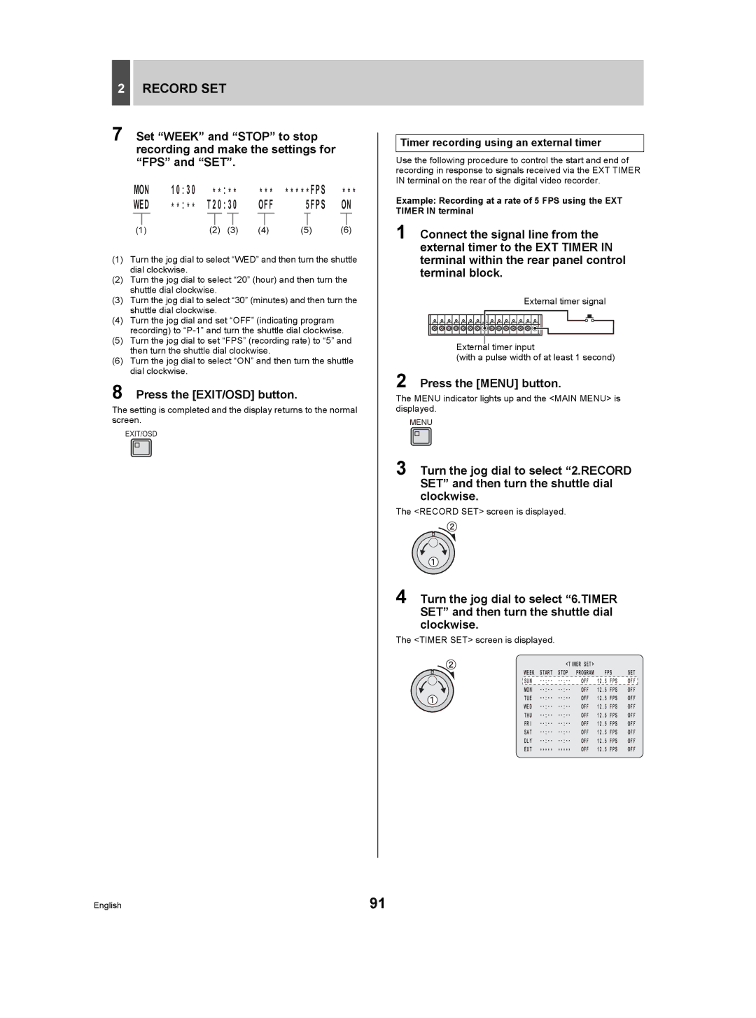 Sanyo DSR-5009P instruction manual Timer recording using an external timer, OFF 5FPS 