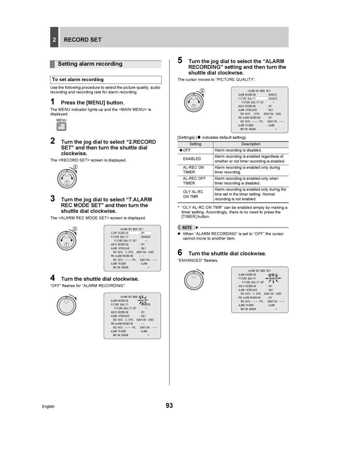 Sanyo DSR-5009P instruction manual Setting alarm recording, To set alarm recording 