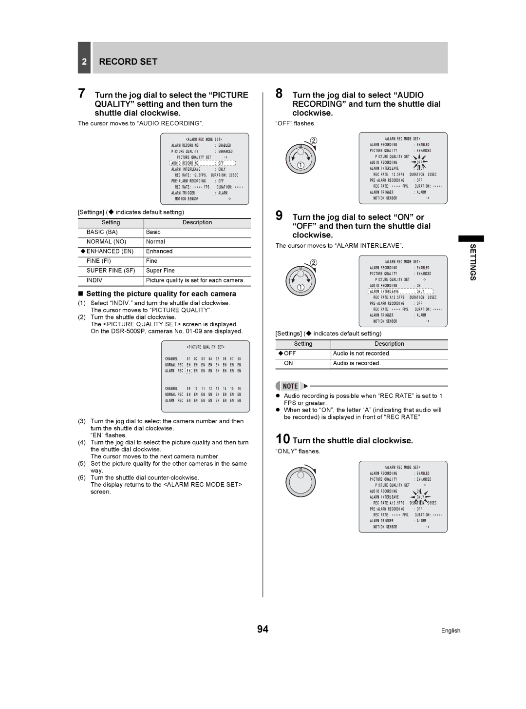 Sanyo DSR-5009P instruction manual Cursor moves to Alarm Interleave, Only flashes 