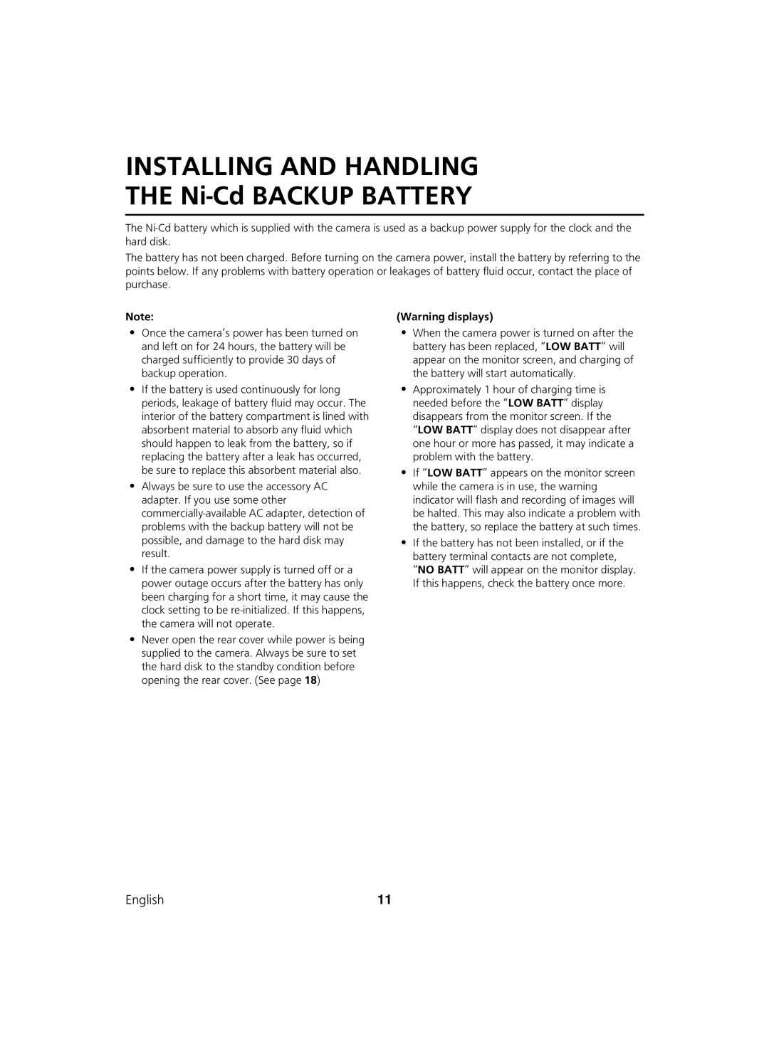 Sanyo DSR-C100 instruction manual Installing and Handling, Ni-Cd Backup Battery 