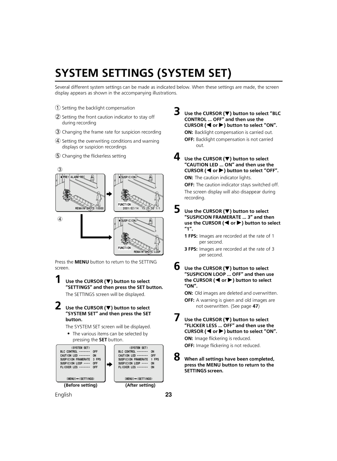 Sanyo DSR-C100 instruction manual System Settings System SET 