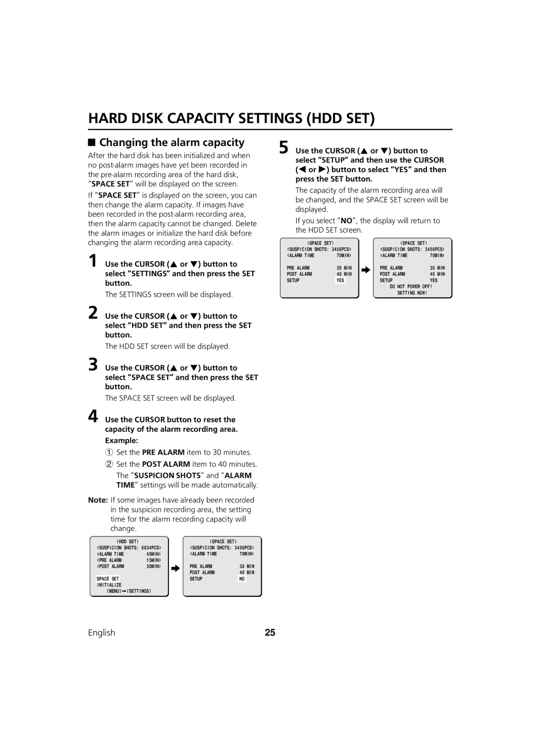 Sanyo DSR-C100 instruction manual Hard Disk Capacity Settings HDD SET, Changing the alarm capacity 