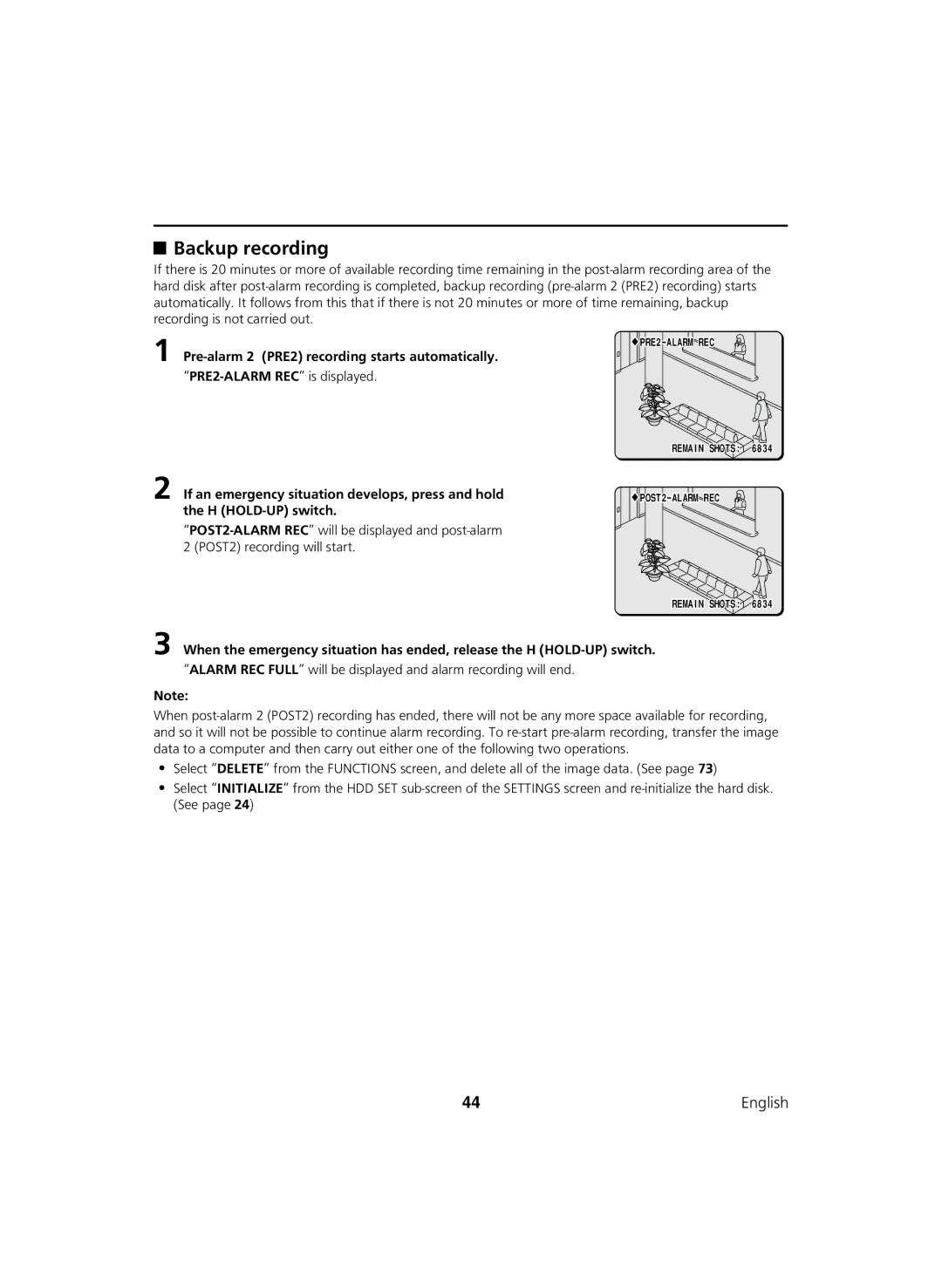 Sanyo DSR-C100 instruction manual Backup recording, Pre-alarm 2 PRE2 recording starts automatically 