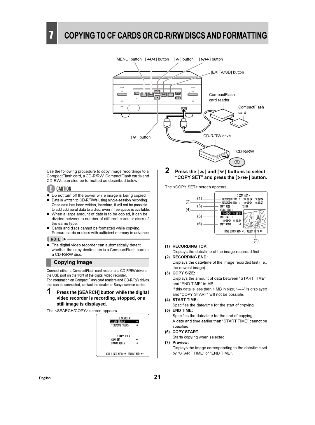 Sanyo DSR-M manual Copying image, Preview 