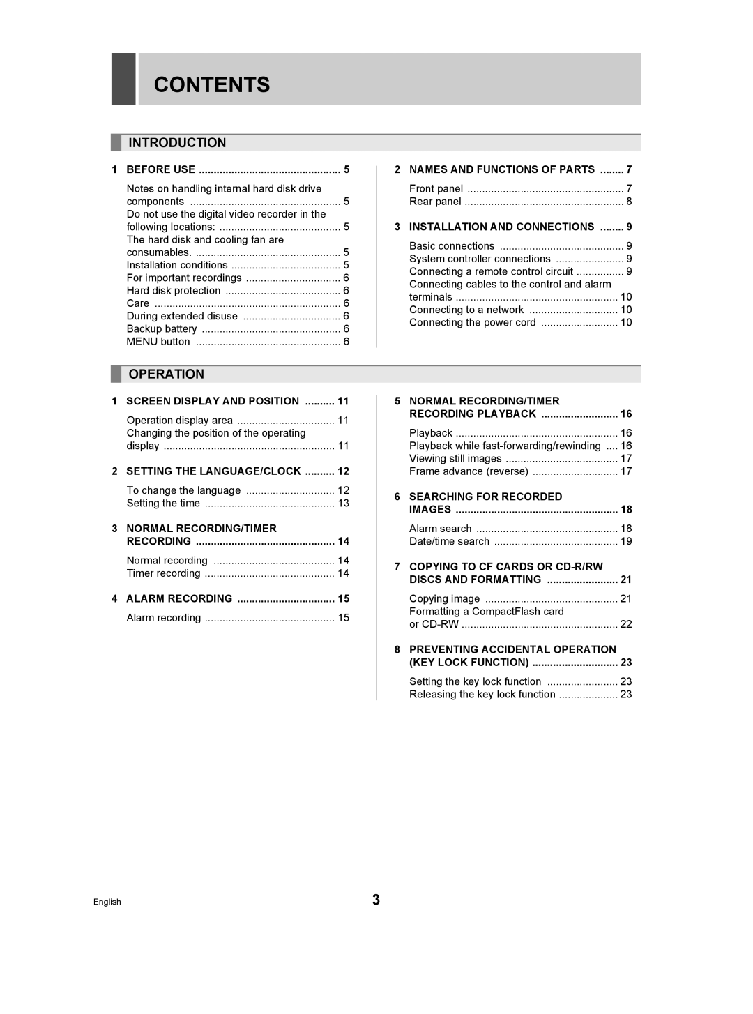 Sanyo DSR-M manual Contents 