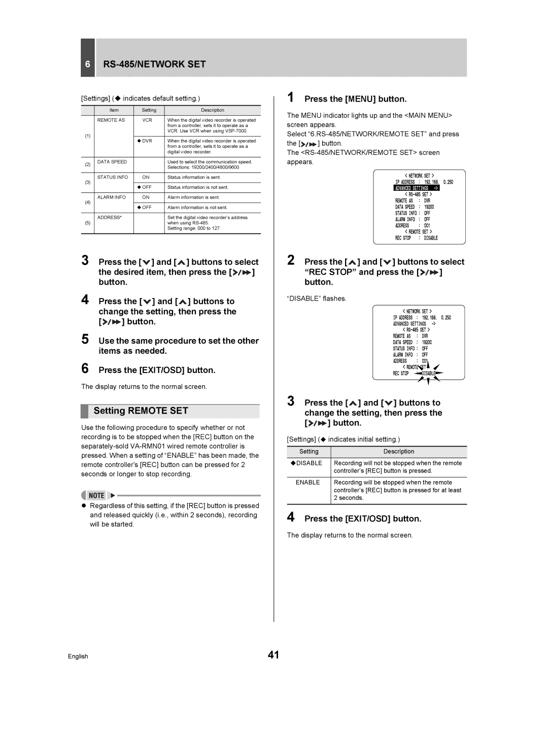 Sanyo DSR-M manual Setting Remote SET, Disable flashes 