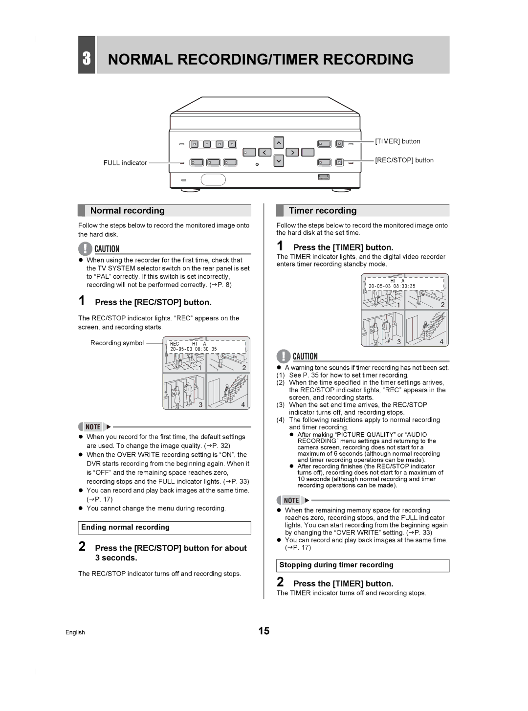 Sanyo DSR-M804P manual Normal RECORDING/TIMER Recording, Normal recording, Timer recording 