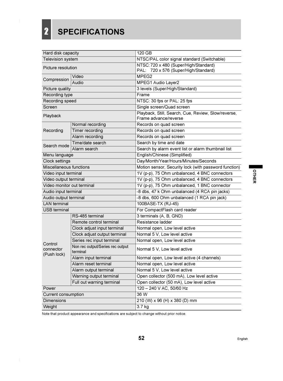 Sanyo DSR-M804P manual Specifications, MPEG2 