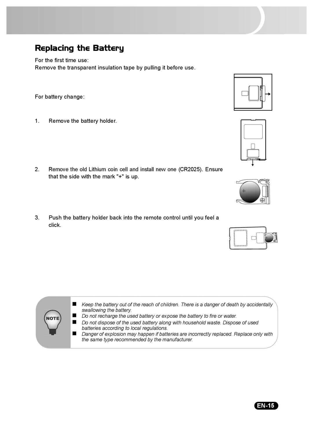 Sanyo DSU21B, DSU21E, DSU21N owner manual Replacing the Battery, EN-15 