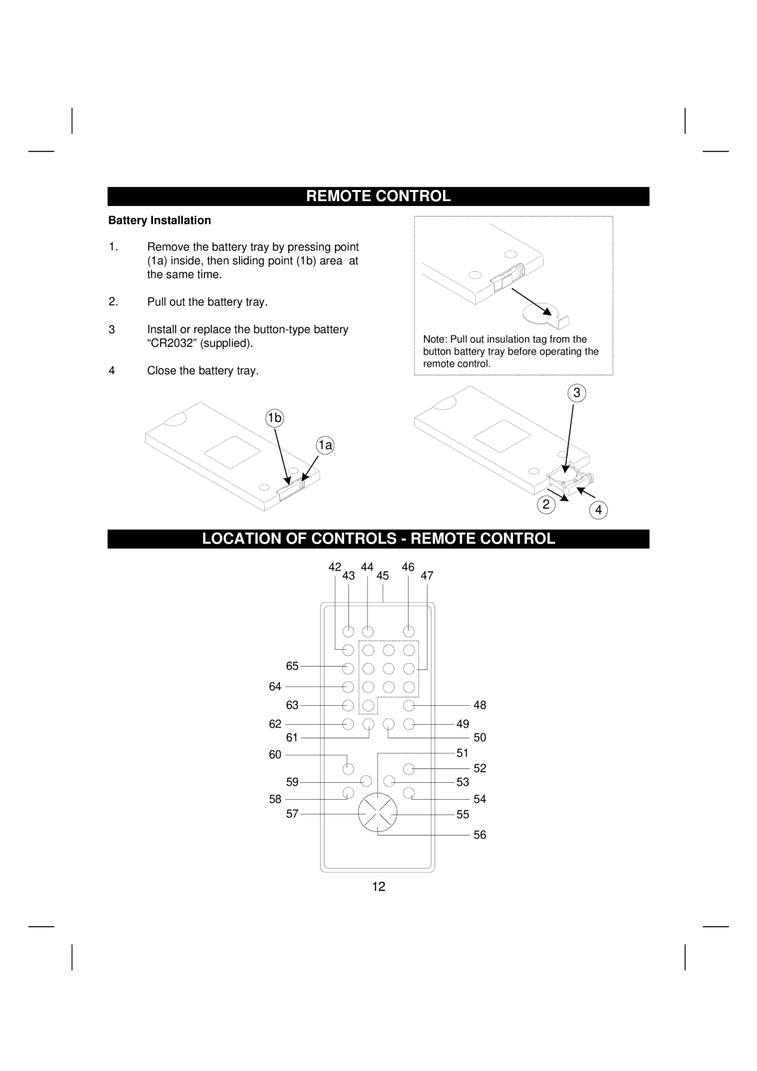 Sanyo DTA-2680 manual Location of Controls Remote Control, Battery Installation 