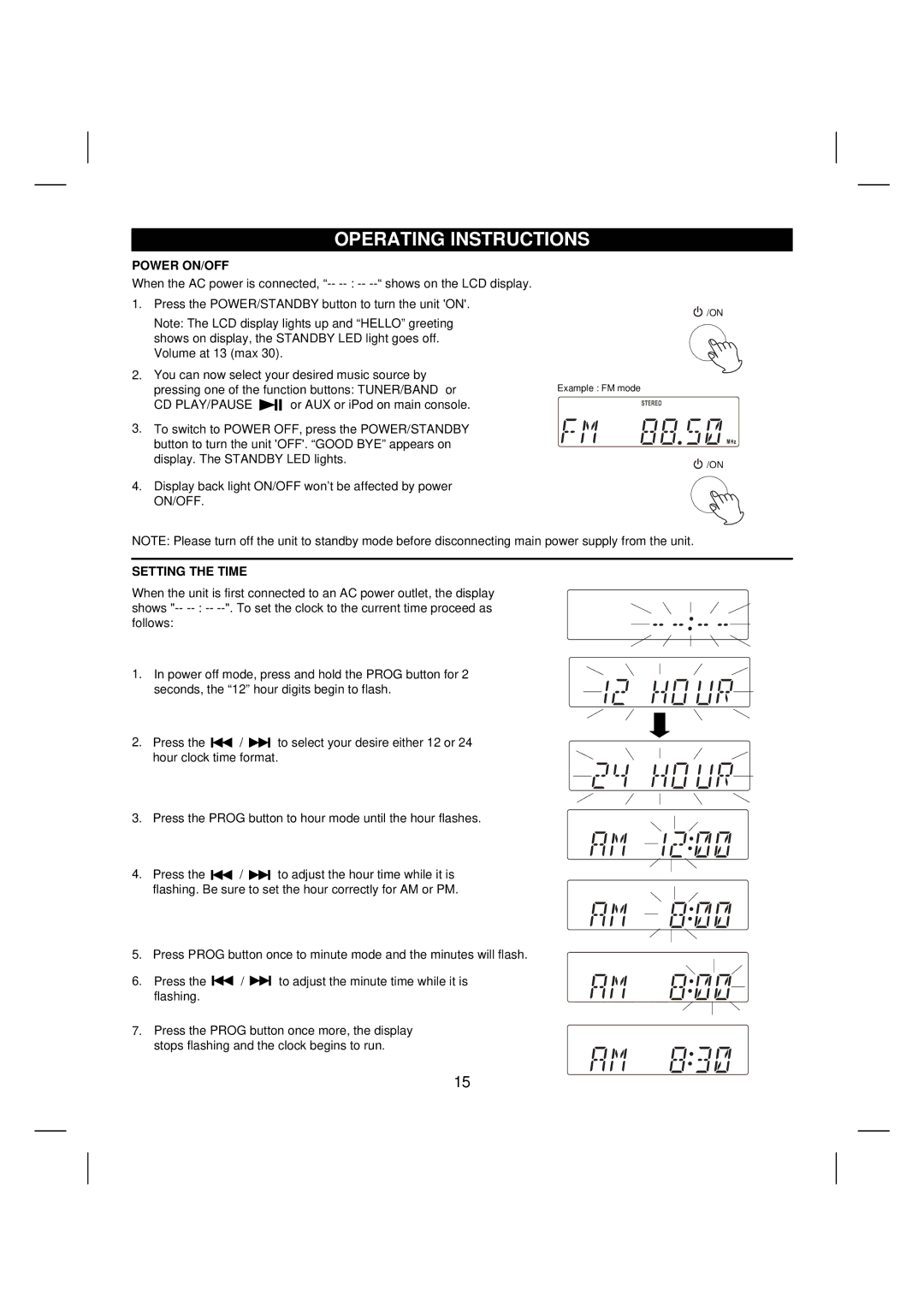 Sanyo DTA-2680 manual Operating Instructions, Power ON/OFF, Setting the Time 