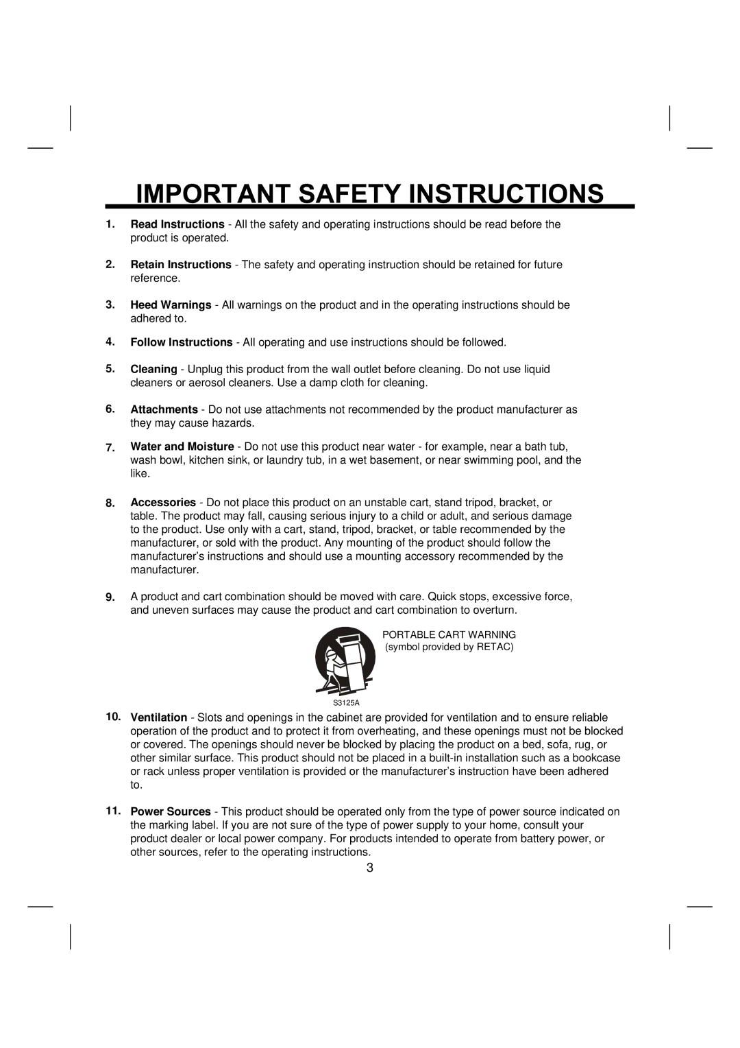 Sanyo DTA-2680 manual Portable Cart Warning symbol provided by Retac 