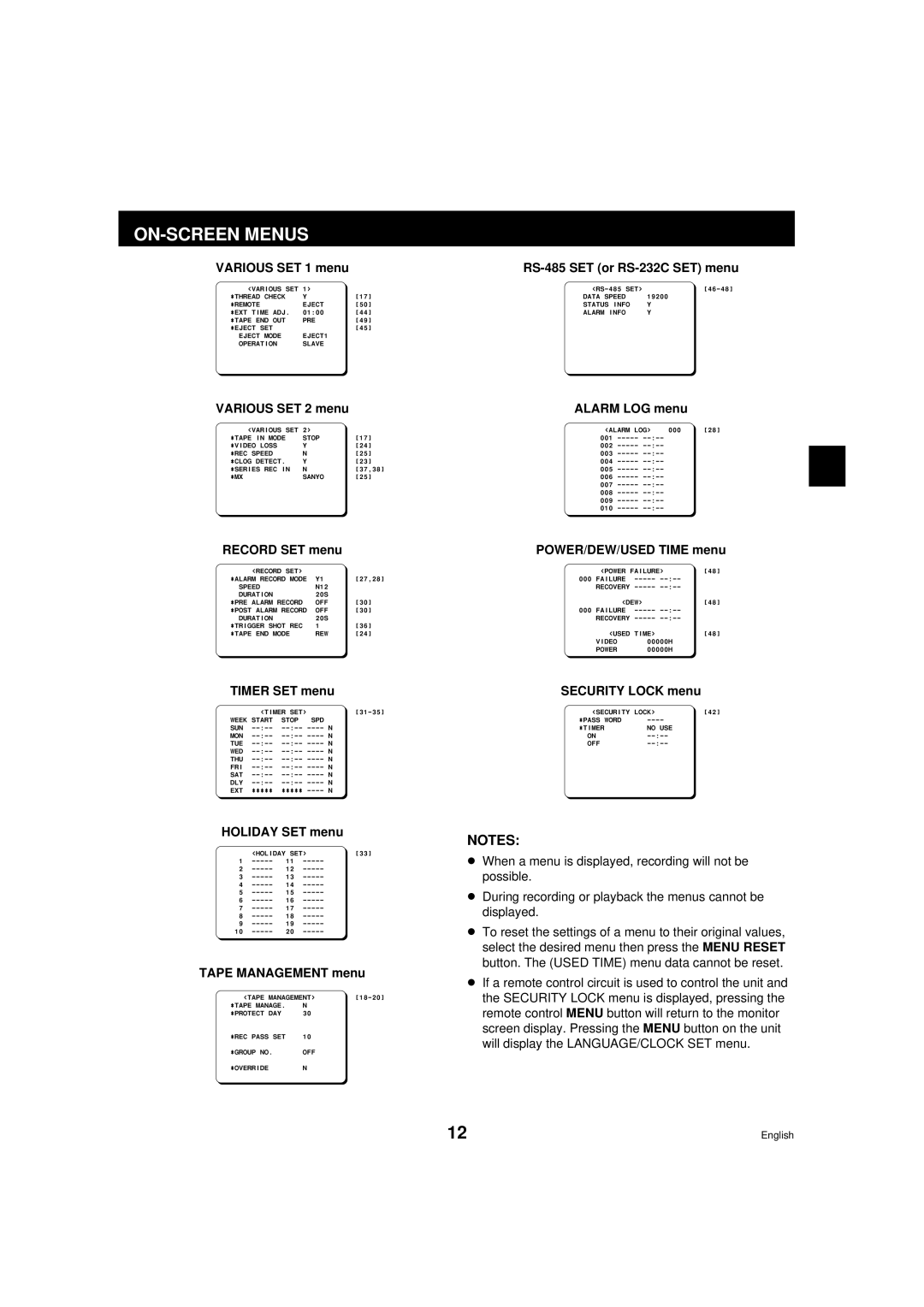 Sanyo RD2QD/NA, DTL-4800 instruction manual ON-SCREEN Menus 