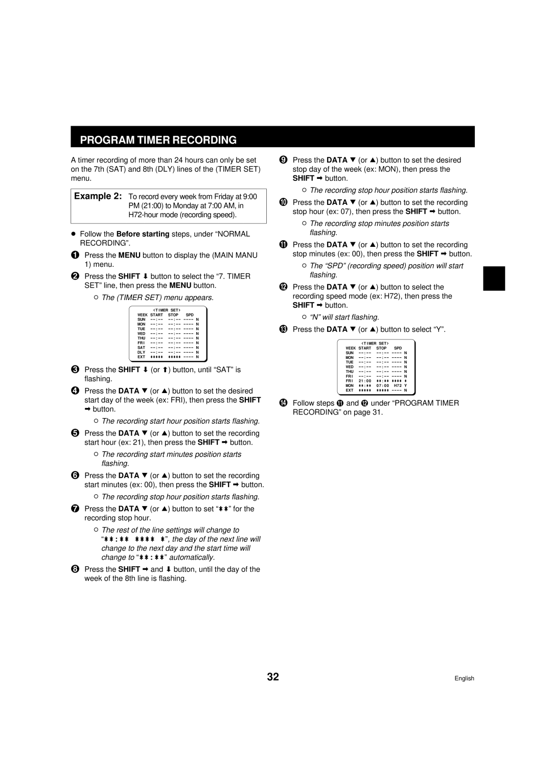 Sanyo RD2QD/NA, DTL-4800 instruction manual Program Timer Recording, Press the Data l or j button to select Y 