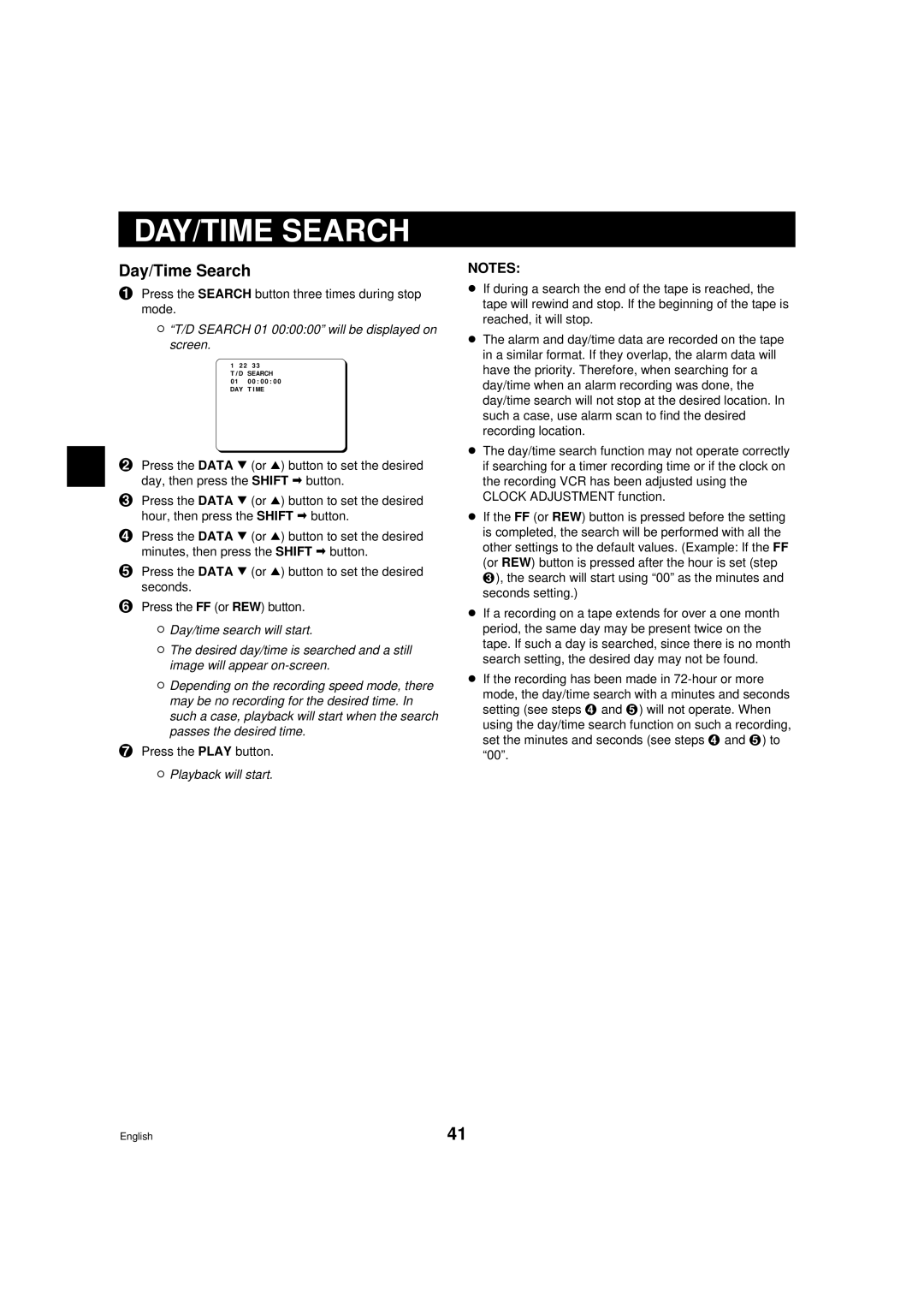 Sanyo DTL-4800, RD2QD/NA instruction manual DAY/TIME Search, Day/Time Search, D Search 01 000000 will be displayed on screen 