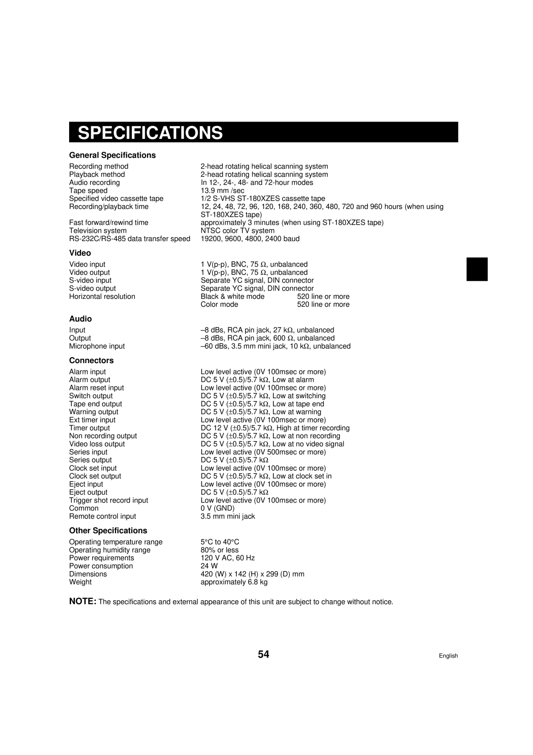 Sanyo RD2QD/NA, DTL-4800 instruction manual Specifications 