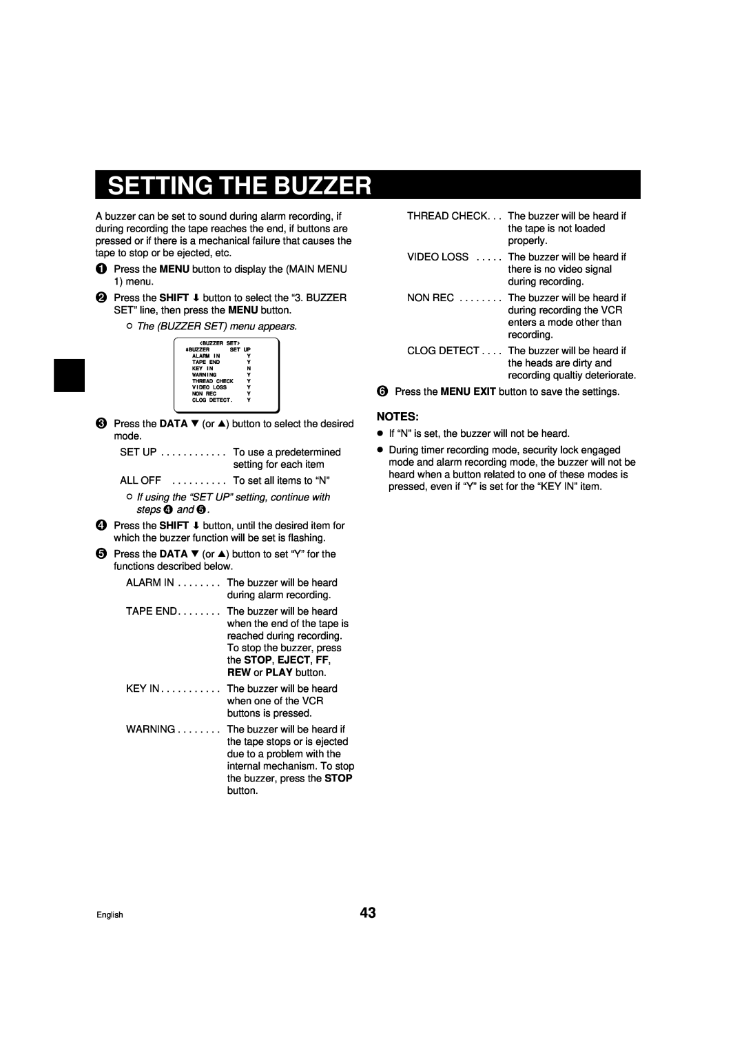 Sanyo DTL-4800, RD2QD/NA instruction manual Setting The Buzzer, ø The BUZZER SET menu appears 