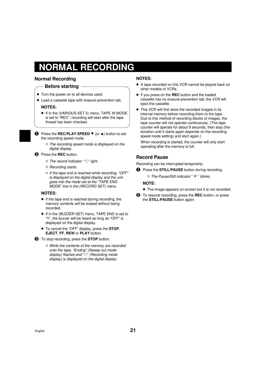 Sanyo DTL-4800 instruction manual Normal Recording Before starting, Record Pause, Pause/Still indicator N blinks 