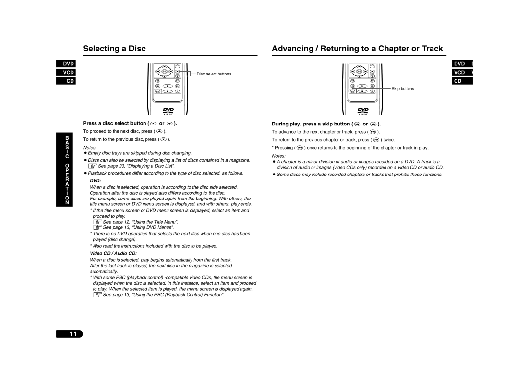 Sanyo DV-S100 manual Selecting a Disc, Advancing / Returning to a Chapter or Track, Press a disc select button or 