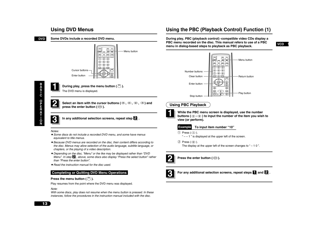 Sanyo DV-S100 manual Using DVD Menus, Using PBC Playback 