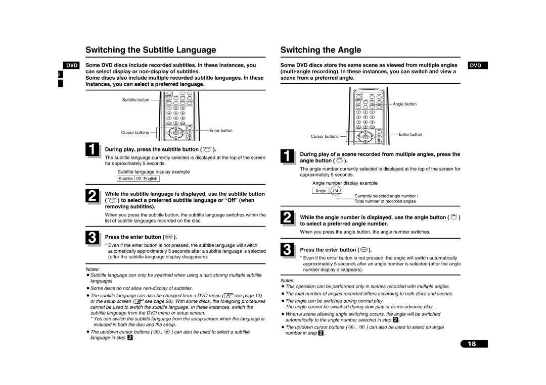 Sanyo DV-S100 manual Switching the Subtitle Language, Switching the Angle 