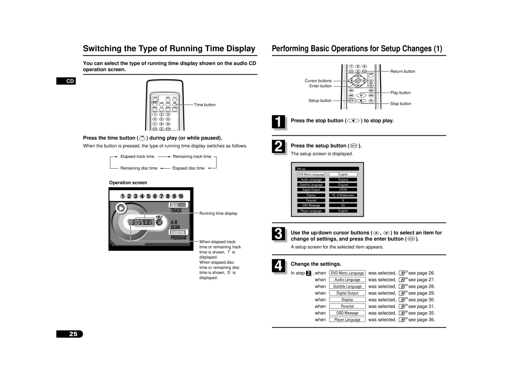 Sanyo DV-S100 manual Switching the Type of Running Time Display, Press the time button during play or while paused 